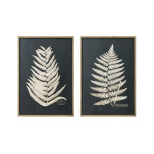 Creative Co-Op Fern Leaf Black and White Framed Wall Art Portrait, Black and White, Set of 2
