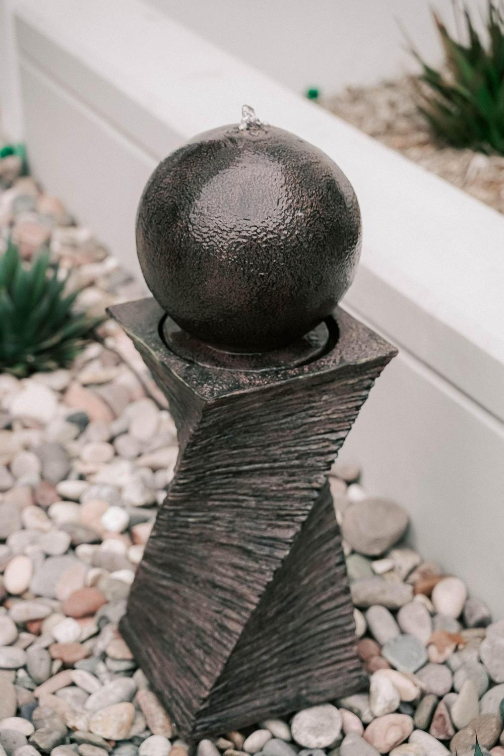 XBrand Modern Zen Ball Water Fountain, Curved Swirl Sphere Indoor Outdoor Decor, 30 Inch Tall, Black - Image 3
