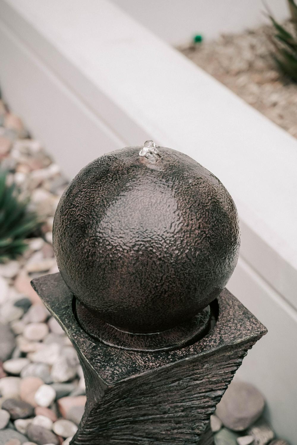 XBrand Modern Zen Ball Water Fountain, Curved Swirl Sphere Indoor Outdoor Decor, 30 Inch Tall, Black - Image 6