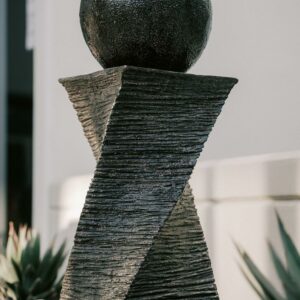 XBrand Modern Zen Ball Water Fountain, Curved Swirl Sphere Indoor Outdoor Decor, 30 Inch Tall, Black