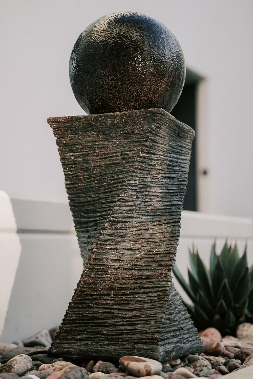 XBrand Modern Zen Ball Water Fountain, Curved Swirl Sphere Indoor Outdoor Decor, 30 Inch Tall, Black - Image 5