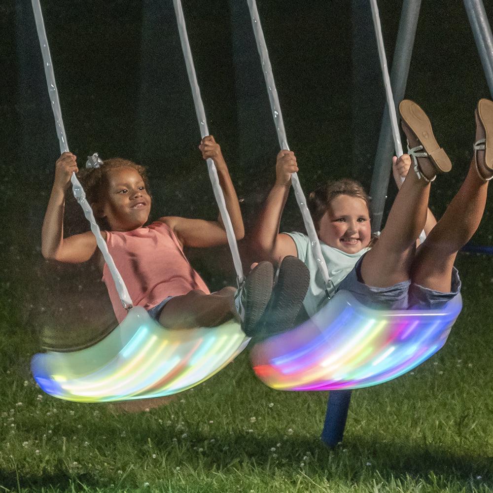 XDP Recreation Firefly Metal Frame Swing Set with 2 Firefly™-LED Swing Seats, Super Disc Swing, & Wave Slide - Image 4