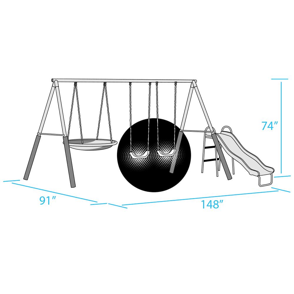 XDP Recreation Firefly Metal Frame Swing Set with 2 Firefly™-LED Swing Seats, Super Disc Swing, & Wave Slide - Image 11