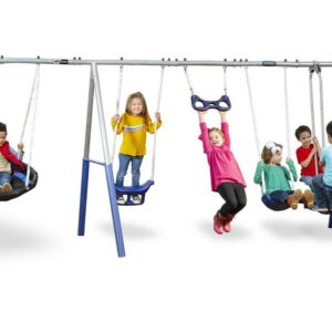 XDP Recreation Fun All-Mighty Metal Swing Set with Super Disc Swing, Stand R Swing, Glider, & Slide