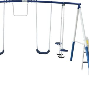 XDP Recreation Play All Day Metal Swing Set and Slide with Fun Glider for 2, 2 Swings and a Trapeze Swing