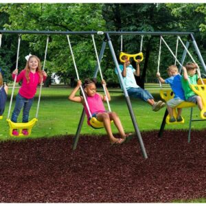 XDP Recreation Rising Sun Metal Swing Set with See Saw, Glider, Stand N Surf, Swing, Deluxe Trapeze, Fun Glider and Wave Slide