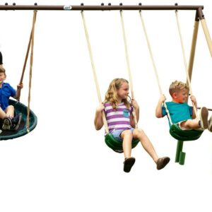 XDP Recreation Super Disc Steel Swing Set with Slide, Disc Swing, and 2 Swings