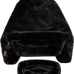 XXL Husband Pillow Cover Only - Limited Baby Black Panther Fur Backrest Pillowcase Set, Two-tone Reversible Double Sided Fabulous Faux Fur Reading & Bed Rest , Thick Zippers, 2 Sided Solid Neck Rolls