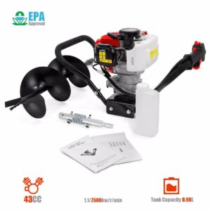 XtremepowerUS 43cc Gas Powered Auger Post Hole Digger, With 8" Earth Auger Drill Bit, For Farmland Garden, Fence Digger