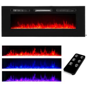 XtremepowerUS Electric Fireplace 50" Recessed & Wall Mounted, Thin Fit & Low Noise, Fit for 2 x 6 Stud, Remote Control with Timer, Touch Screen, Adjustable Flame Colors & Speed