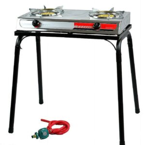 XtremepowerUS Outdoor 2 Burner Propane Stove With Stand, Portable Gas Stove, Auto Ignition, Regulator