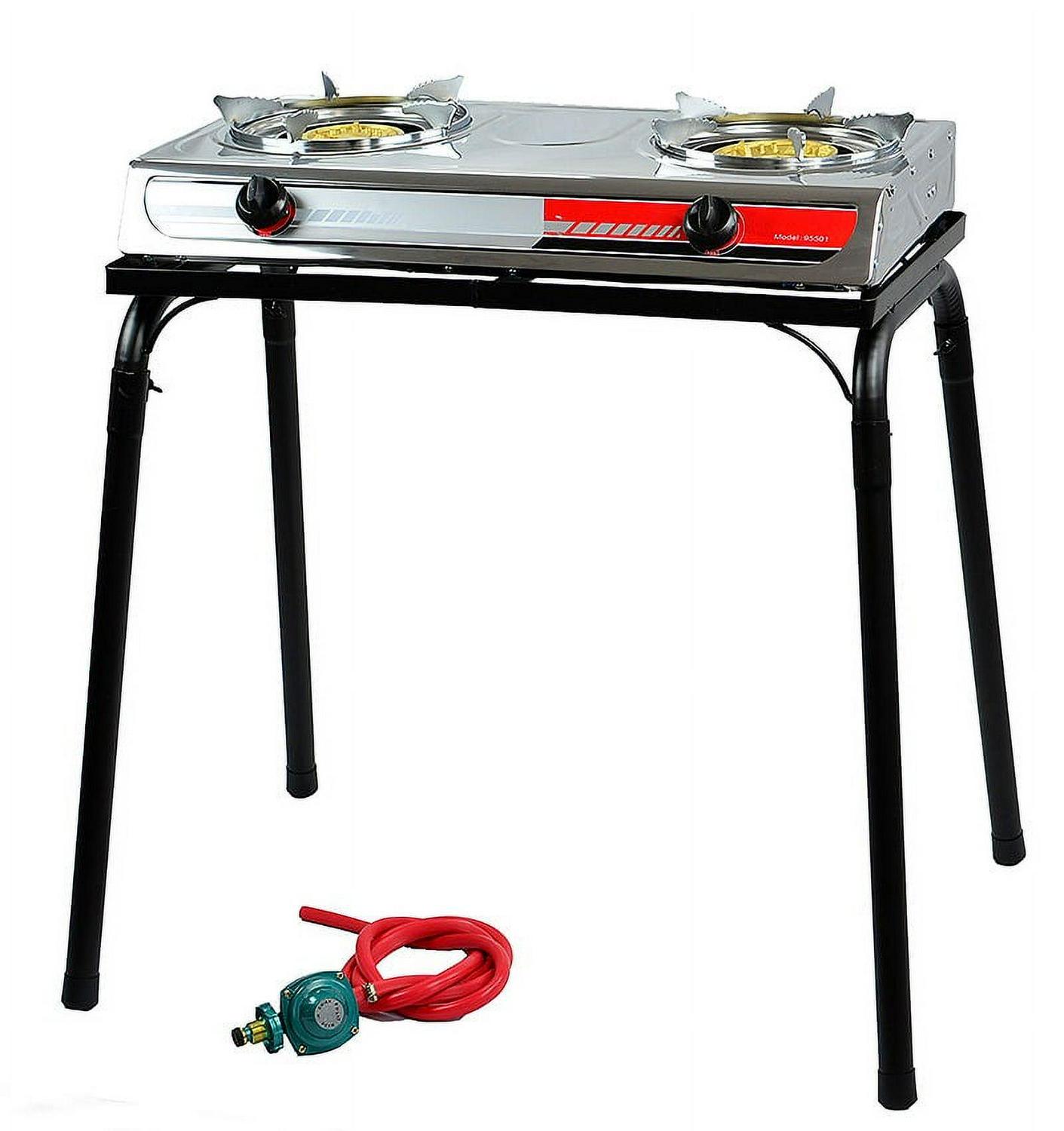 XtremepowerUS Outdoor 2 Burner Propane Stove With Stand, Portable Gas Stove, Auto Ignition, Regulator