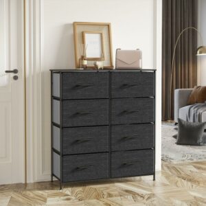 YITAHOME 8 Drawer Dresser for Bedroom Fabric Dresser Chest of Closets Storage Units Organizer Tower Wooden Top Shelf, for Bedroom, Hallway, Entryway, Closet(Black Grey)