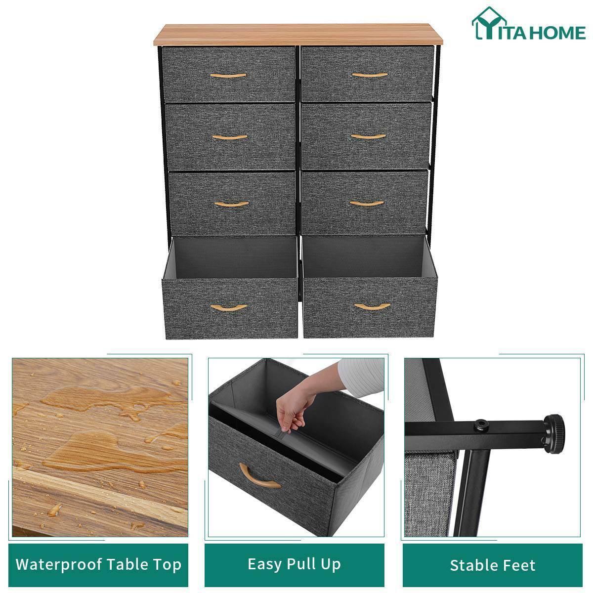 YITAHOME 8 Drawer Fabric Dresser for Closets, Bedrooms, Dorm Rooms, Bathrooms, Cool Gray - Image 10