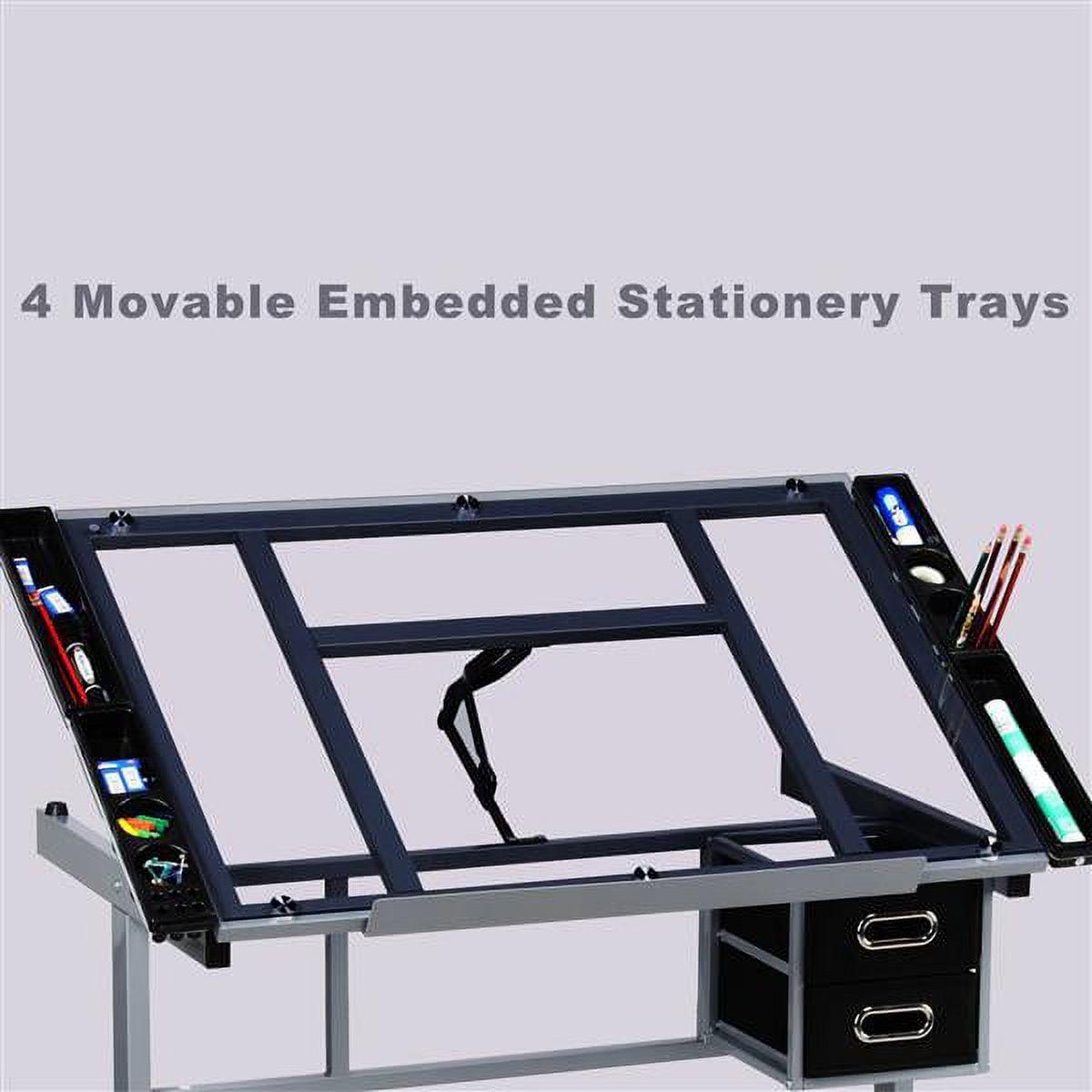 Renwick Adjustable Drafting Drawing Desk Tempered Glass Top, Silver - Image 10