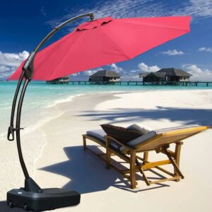 Yangming 12 FT Curvy Aluminum Offset Umbrella, Patio Cantilever Umbrella with Base