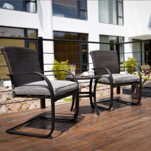Yangming 3 Piece Outdoor Patio Furniture Set Bistro Set 2 Wicker Chairs with Cushion and Coffee Table