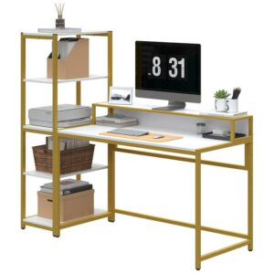 Yoneston 47" Office Computer Desk with 5 Tier Storage Shelves, Reversible Writing Desk Workstation with DIY Bookshelf and Tower Shelf for Home Office Corner Desk, White