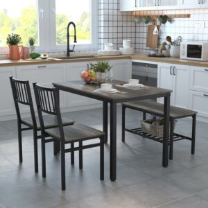 Yoneston Dinner Table 4 Seats, Kitchen Breakfast Table Set with Chairs and Bench, Oak
