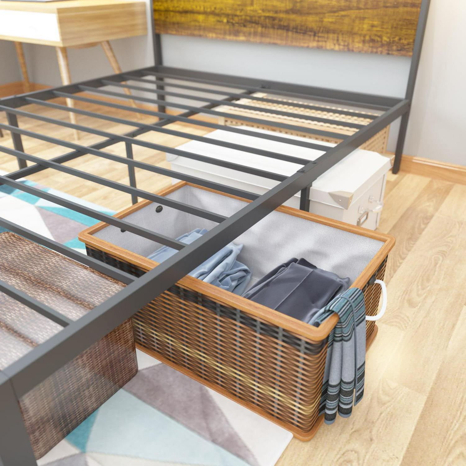 Yoneston Idustrial Metal Platform Bed Frame with Wood Headboard Full Size - Image 6