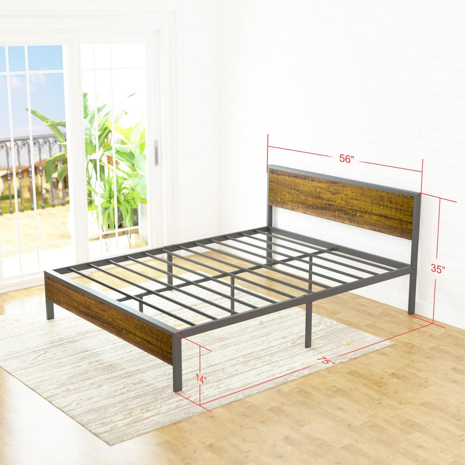 Yoneston Idustrial Metal Platform Bed Frame with Wood Headboard Full Size - Image 3