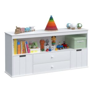 Yoneston Kids Toy Storage Cabinet with 4 Drawers, White Wood Toddler Chest Cabinet Large Storage Bookcase for Children's Playroom, Bedroom