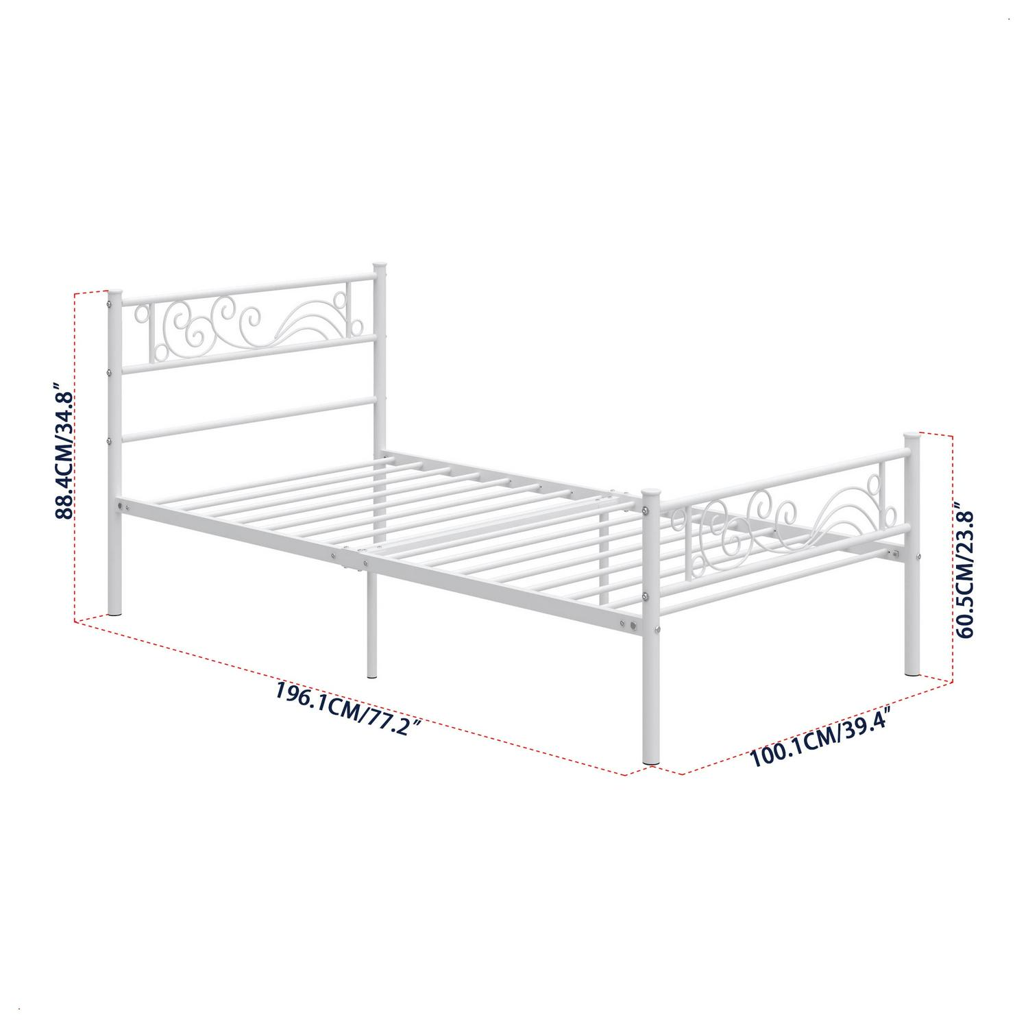 Yoneston Metal Platform Bed Frame Twin Size Single Bed frame with Wave Headboard & Footboard for Adult Bedroom Furniture, White - Image 6