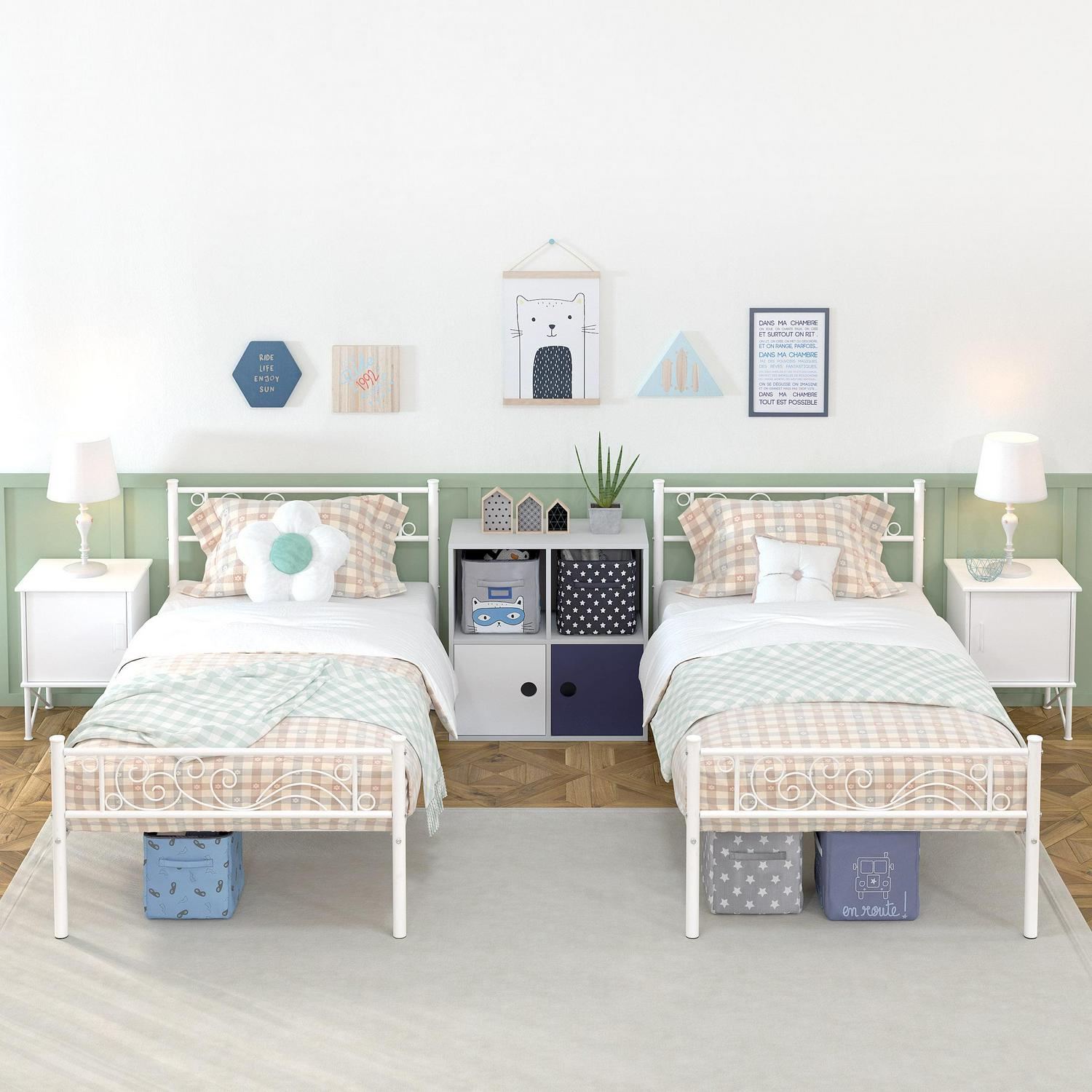 Yoneston Metal Platform Bed Frame Twin Size Single Bed frame with Wave Headboard & Footboard for Adult Bedroom Furniture, White - Image 3