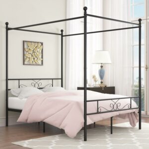 Yoneston Queen Metal Canopy Platform Bed Frame Storage Bedroom Furniture, Black