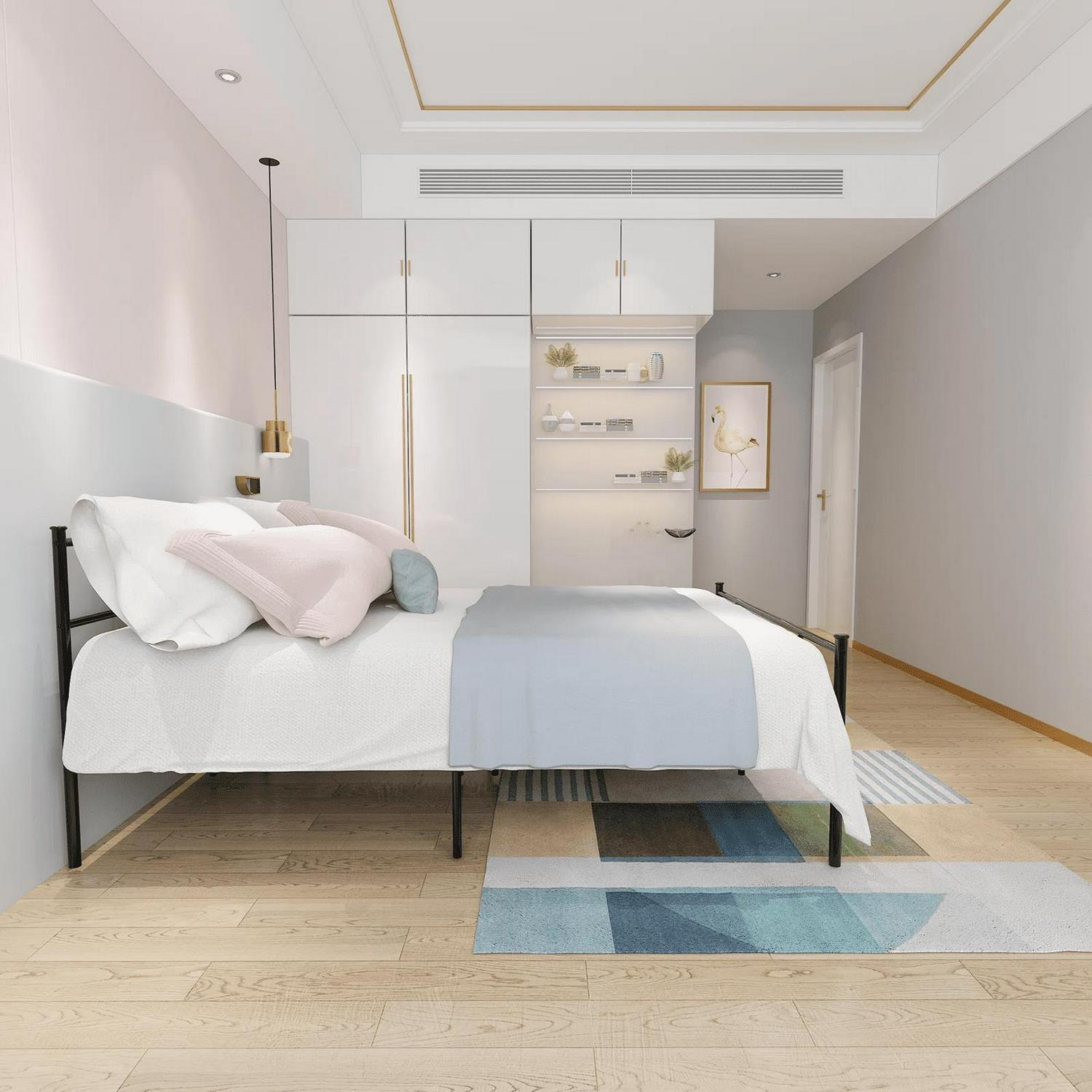 Yoneston Queen Size Metal Bed Bedroom Mattress Platform Foundation with Headboard - Image 4