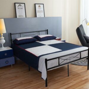 Yoneston Queen Size Metal Bed Bedroom Mattress Platform Foundation with Headboard