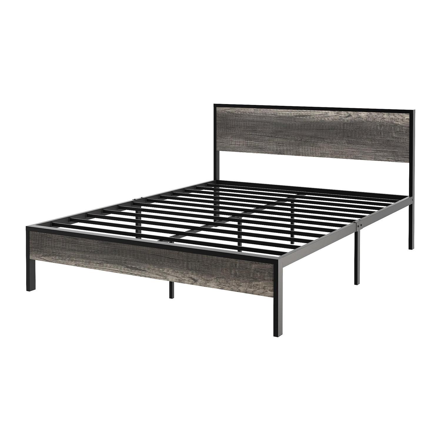 Yoneston Retro Queen Metal and Wood 14" Platform Bed with Headboard for Adults, Heavy Duty Metal Bed Frame with Metal Slat Support, Black Oak - Image 8