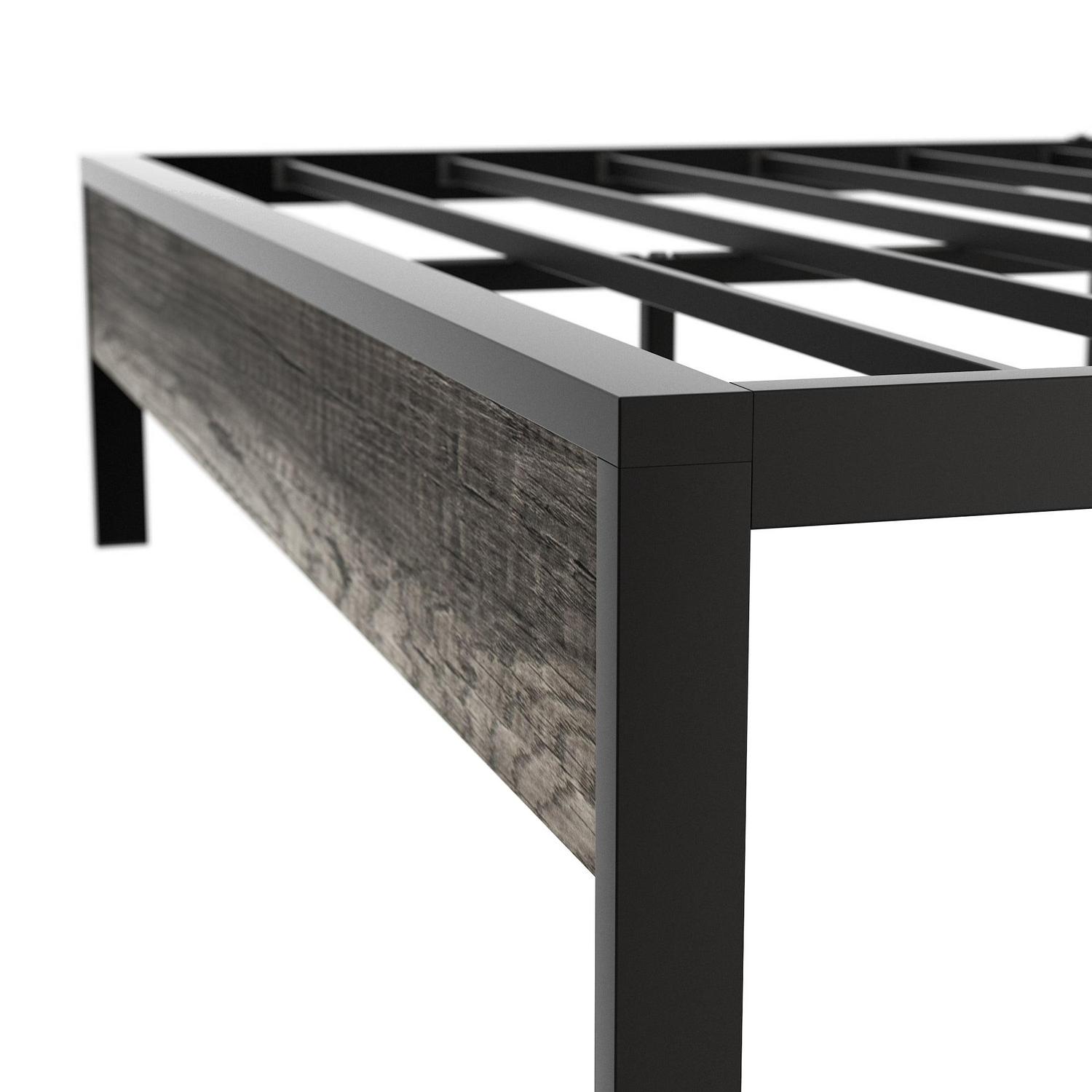 Yoneston Retro Queen Metal and Wood 14" Platform Bed with Headboard for Adults, Heavy Duty Metal Bed Frame with Metal Slat Support, Black Oak - Image 9