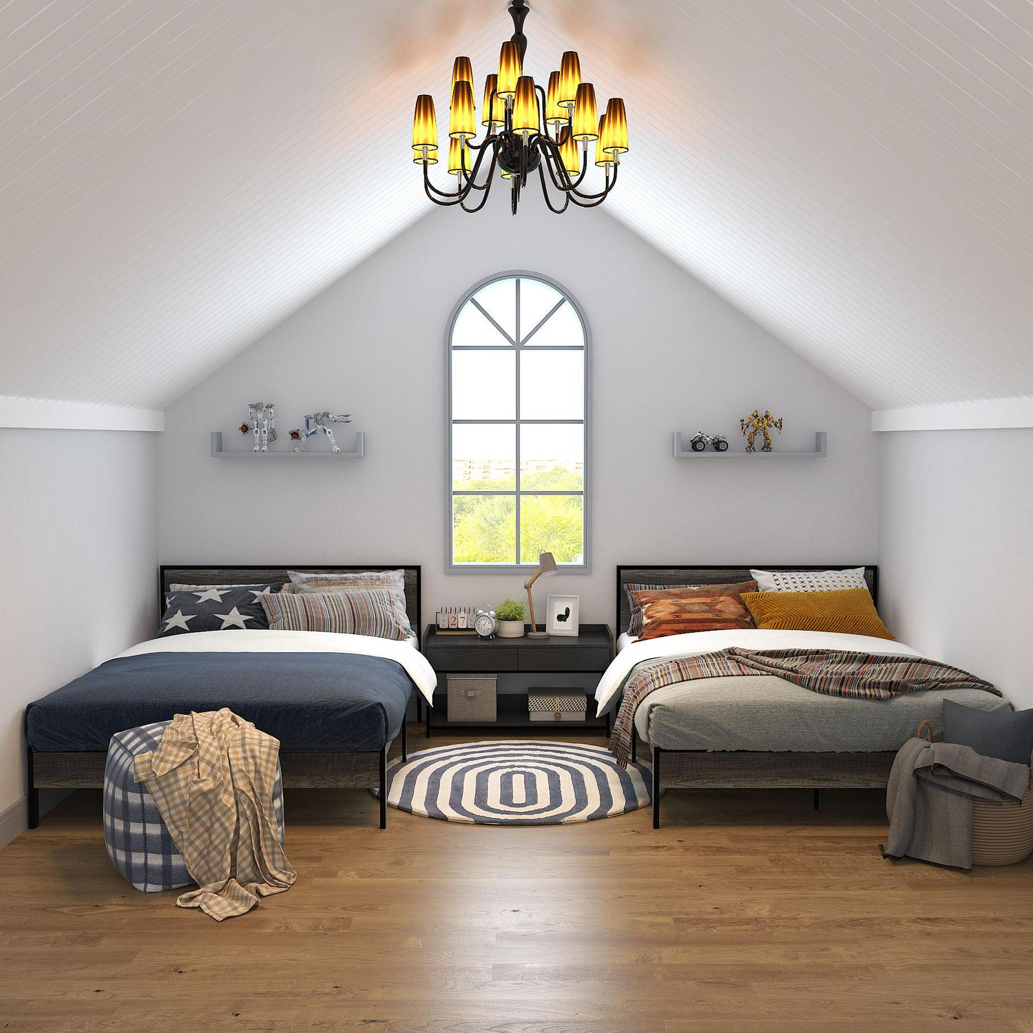 Yoneston Retro Queen Metal and Wood 14" Platform Bed with Headboard for Adults, Heavy Duty Metal Bed Frame with Metal Slat Support, Black Oak - Image 5