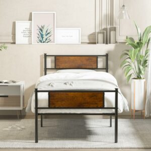Yoneston Twin Metal Platform Bed Frame with Headboard for Adutls Boys Girls Bedroom Furniture