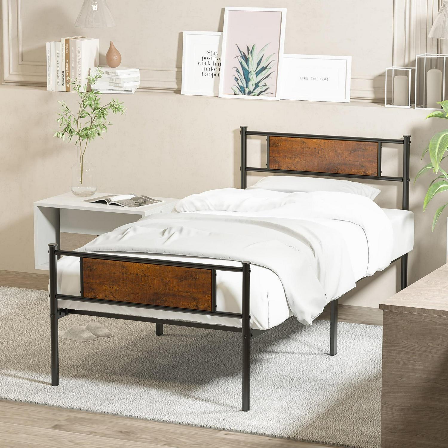 Yoneston Twin Metal Platform Bed Frame with Headboard for Adutls Boys Girls Bedroom Furniture - Image 2