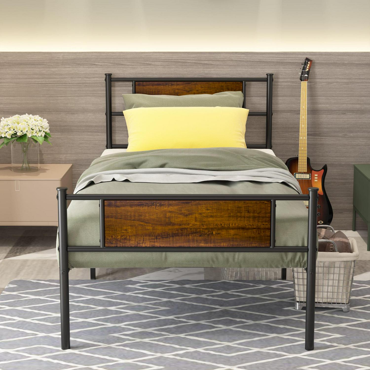 Yoneston Twin Metal Platform Bed Frame with Headboard for Adutls Boys Girls Bedroom Furniture - Image 7