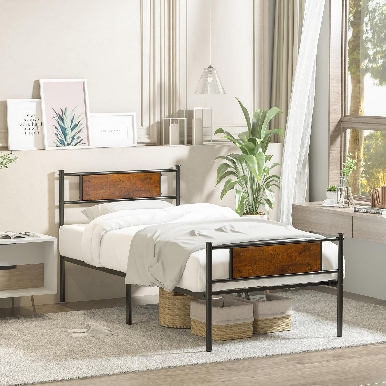 Yoneston Twin Metal Platform Bed Frame with Headboard for Adutls Boys Girls Bedroom Furniture - Image 3