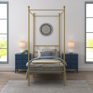 Yoneston Twin Size Canopy Bed 4-Post Metal Bed Frame Bedroom Furniture Mattress Platform Foundation for Girls Boys Kids Adults, Gold