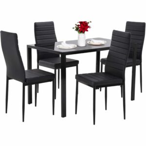 YouYeap 5 Piece Dining Table Set for 4 Glass Dining Table and 4 Chairs Black