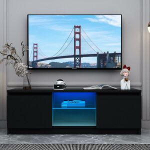 YouYeap Modern LED TV Stand Wood for TVs up to 55 inch, Black
