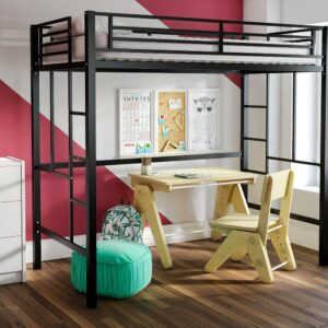 Your Zone Brittain Twin Metal Loft Bed, Black