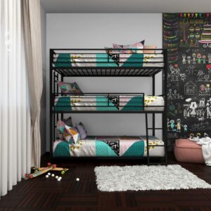 Your Zone June Triple Twin Metal Bunk Bed, Black