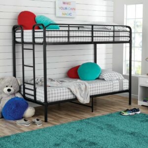Your Zone Kids Metal Twin over Twin Quad Bunk Bed with Ladder and Guardrails, Black