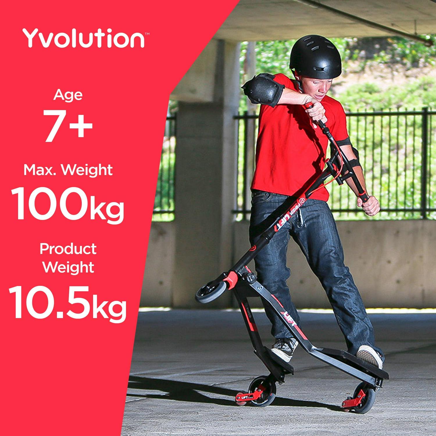 Yvolution Fliker Lift 3 Wheels Kids Drift Scooter, Wiggle Scooter from Age 7+ (Red) Unisex - Image 5
