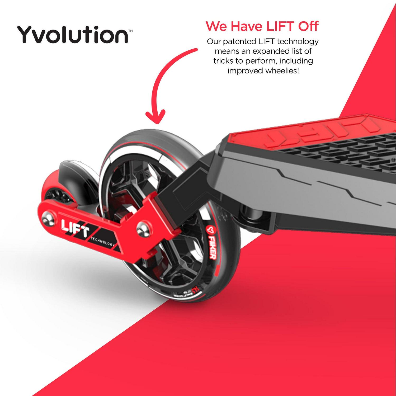 Yvolution Fliker Lift 3 Wheels Kids Drift Scooter, Wiggle Scooter from Age 7+ (Red) Unisex - Image 2