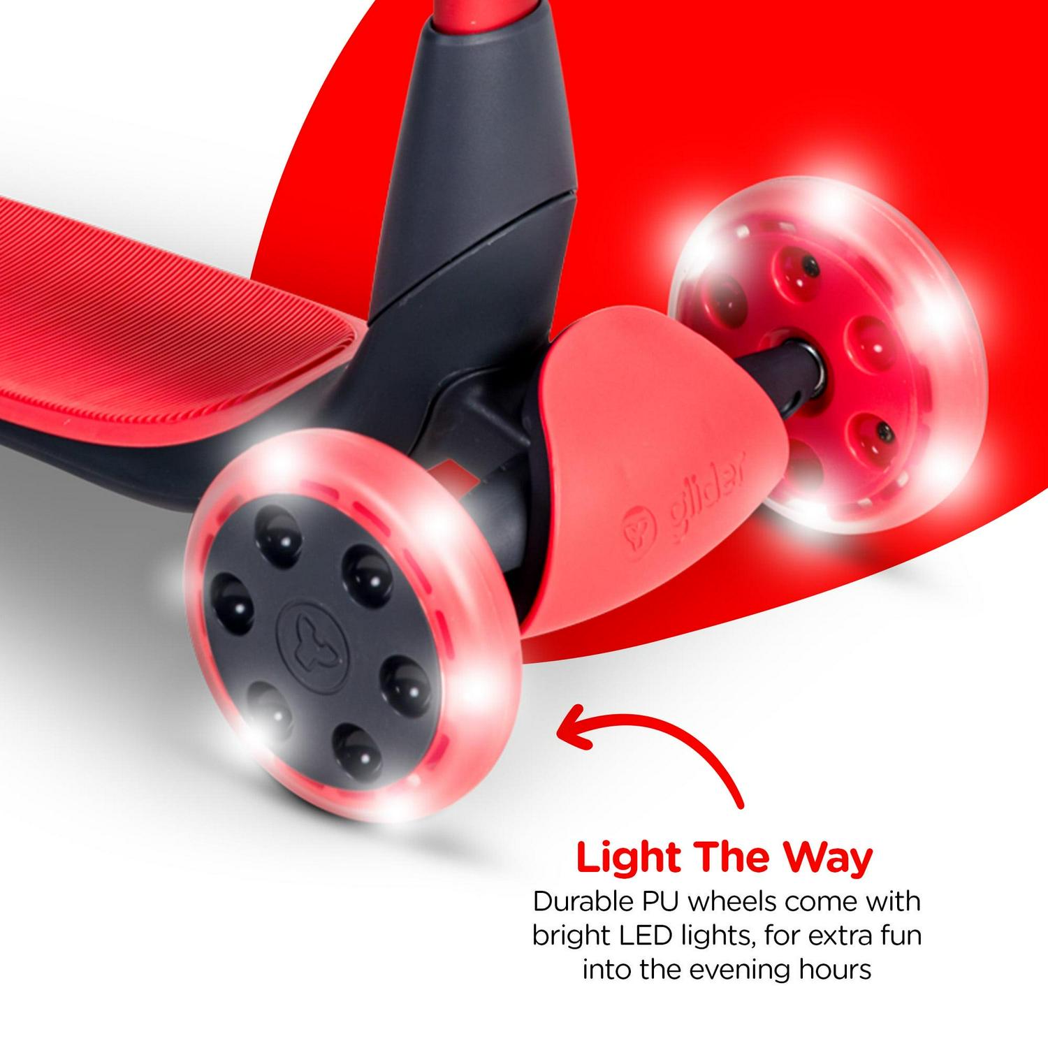 Yvolution Y Glider Luna, 3-in-1 Ride-on Toy to Kids Kick Scooter LED Light-up Wheels Red Unisex - Image 4