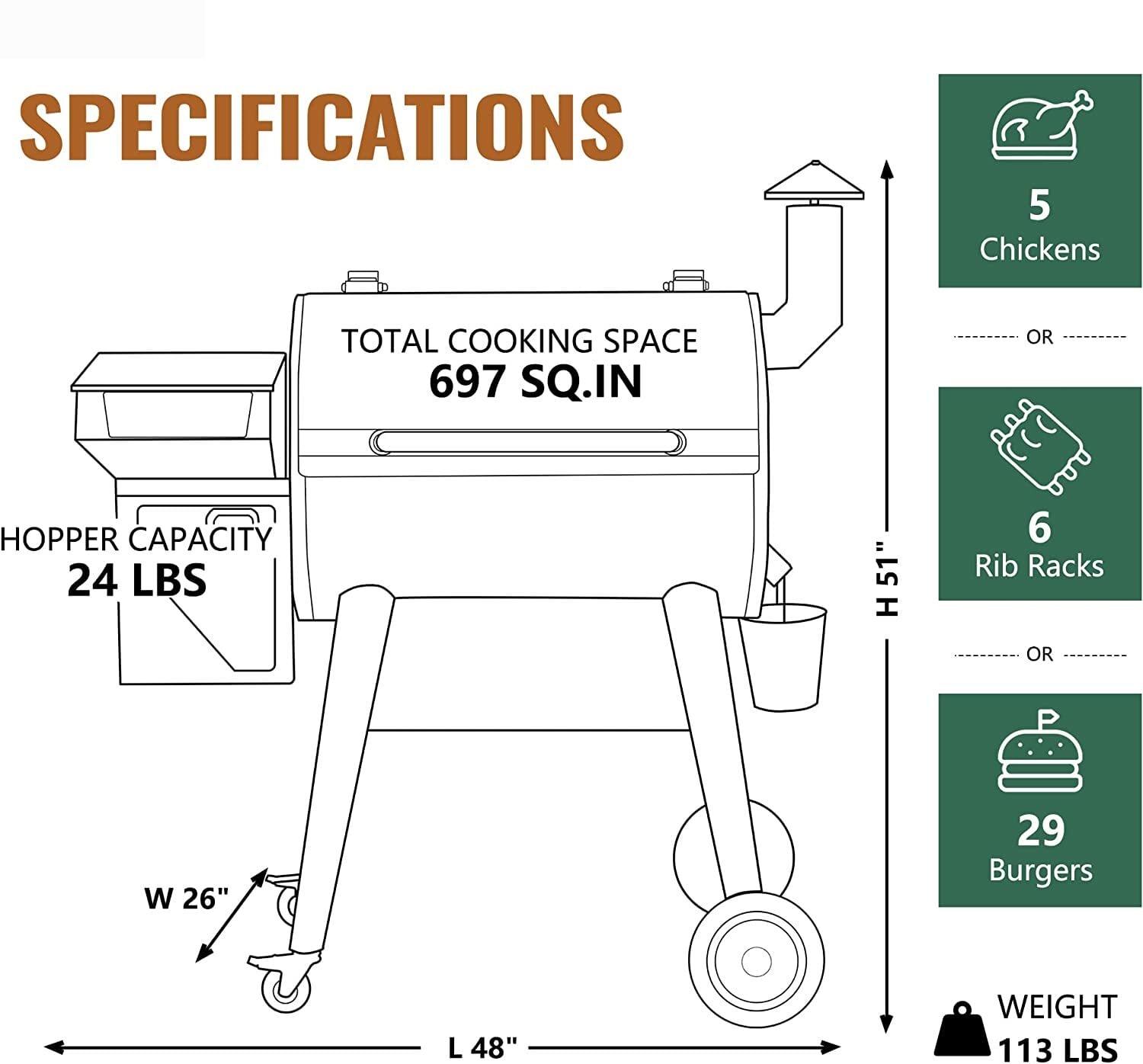 Z GRILLS 697 sq.in. 8-in-1 Wood Pellet Grill & Smoker with PID V3.0 Controller, LCD Screen, Meat Probes and Rain Cover, Bronze - Image 4