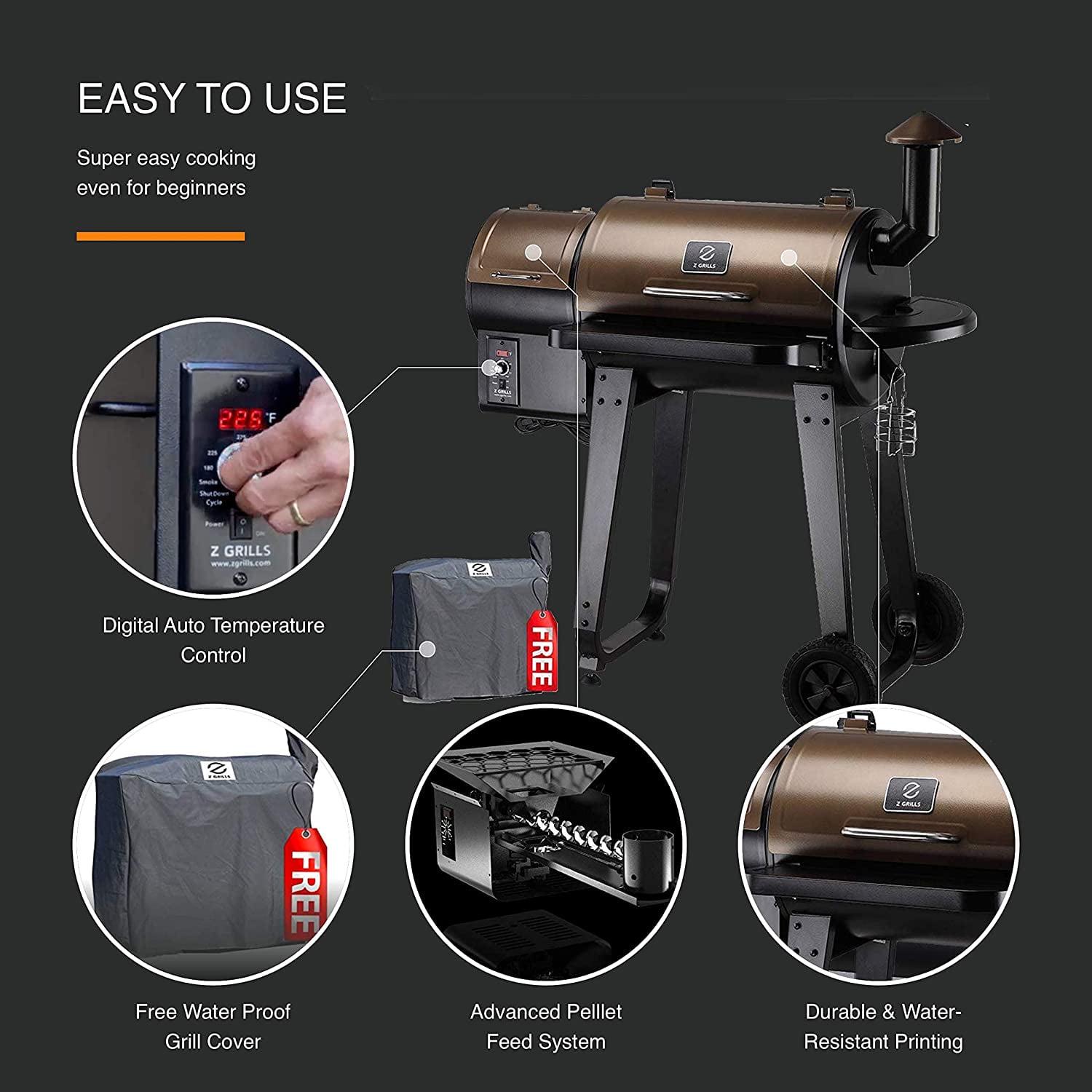 Z Grills ZPG-450A Wood Pellet Grill & Smoker Upgrade 8 in 1 BBQ with Cover Included Bronze 459 sq. in. - Image 9