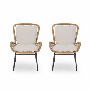 Zaelynn Outdoor Wicker Club Chairs with Cushions - Set of 2 - Gray - Dark Gray - and Black